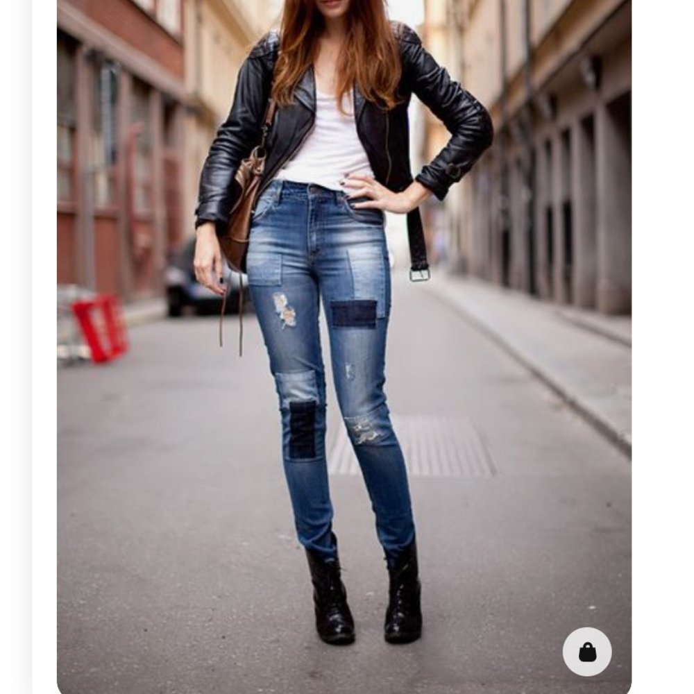 7 For All Mankind Ankle Skinny Jeans In Light Medium Patched Denim Size 30